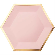 Lade das Bild in den Galerie-Viewer, Pappteller Sechseck rosa-gold
