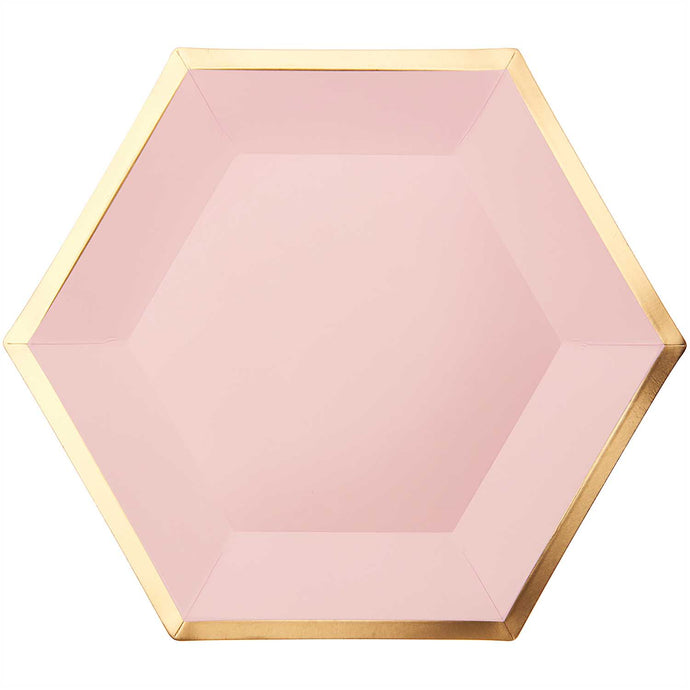 Pappteller Sechseck rosa-gold