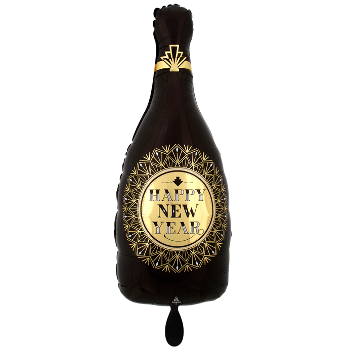 Folienballon Happy New Year Flasche schwarz