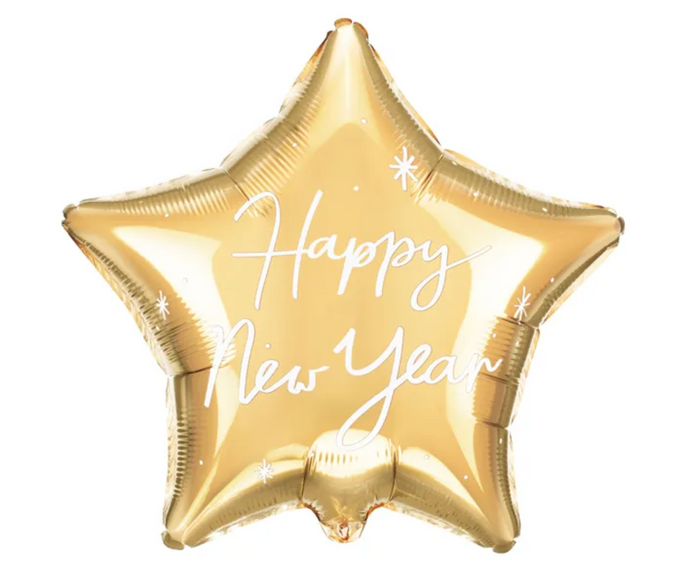 Folienballon Stern Happy new Year gold