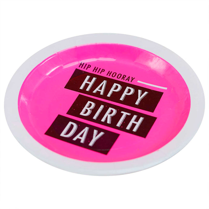 Pappteller Happy Birthday pink neon