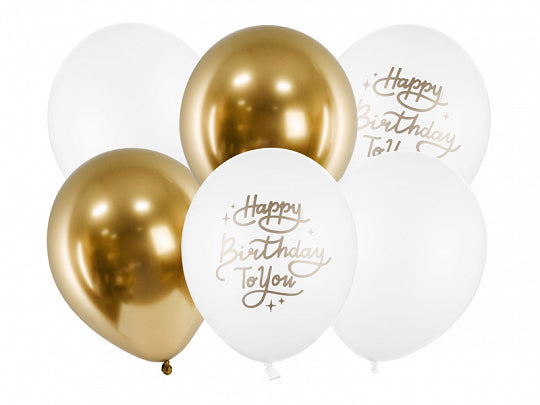 Luftballon Set Happy Birthday gold/weiß