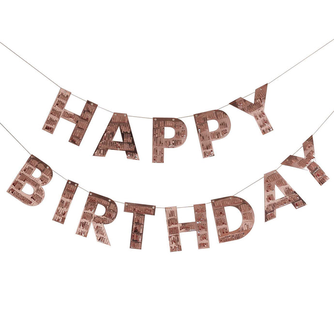 Girlande Happy Birthday Roségold Fransen